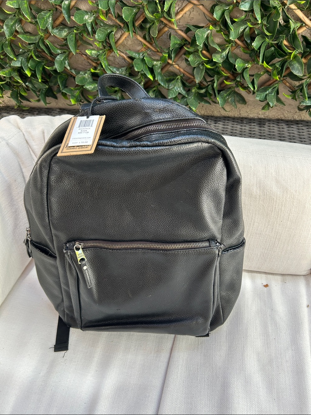 Steve Madden Black Pebbled Faux Leather Backpack